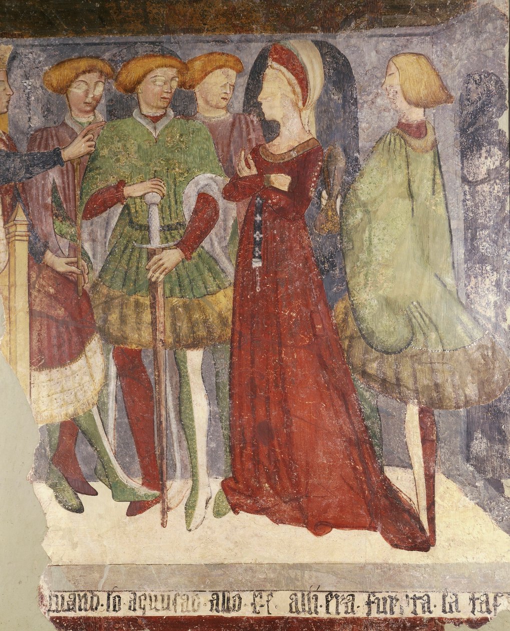 Hofscene, fragment af fresko af Italian School
