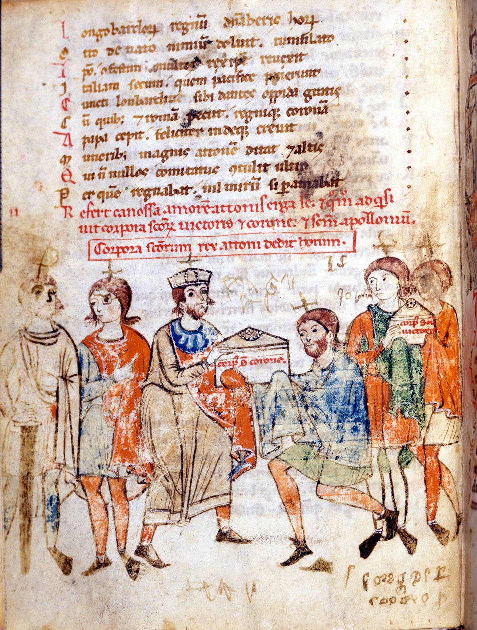 Retten for Mathilde af Canossa (eller grevinde Mathilde af Toscana) (1046 - 1115) i "" Vita Mathildis""" af Donizone, manuskript fra det 13. århundrede. Lucca, Bibl, Governativa. af Italian School