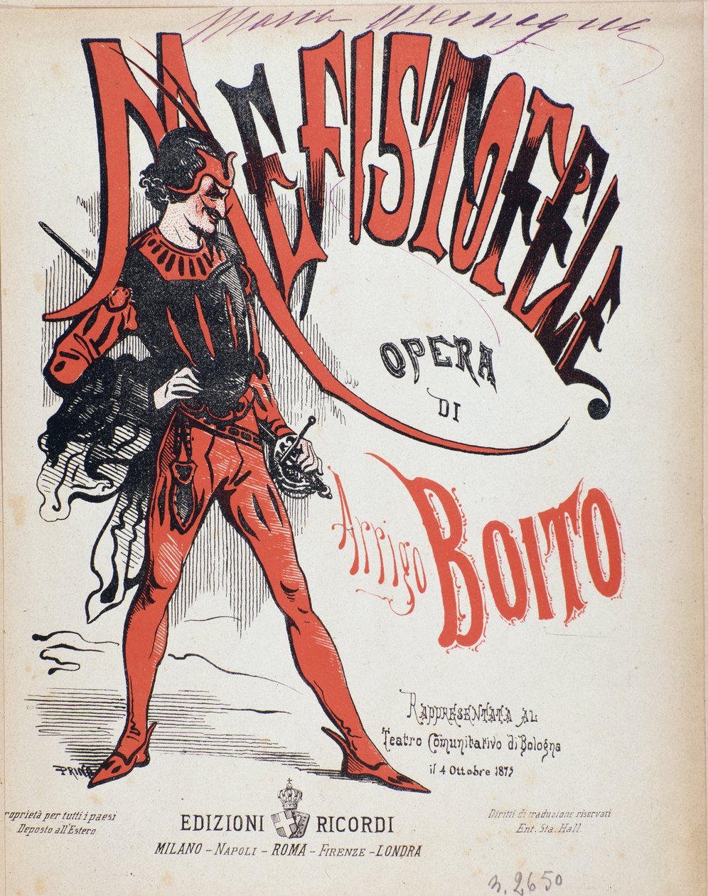 Cover af musikalsk partitur af Mefistofele opera af Arrigo (Enrico) Boito af Italian School