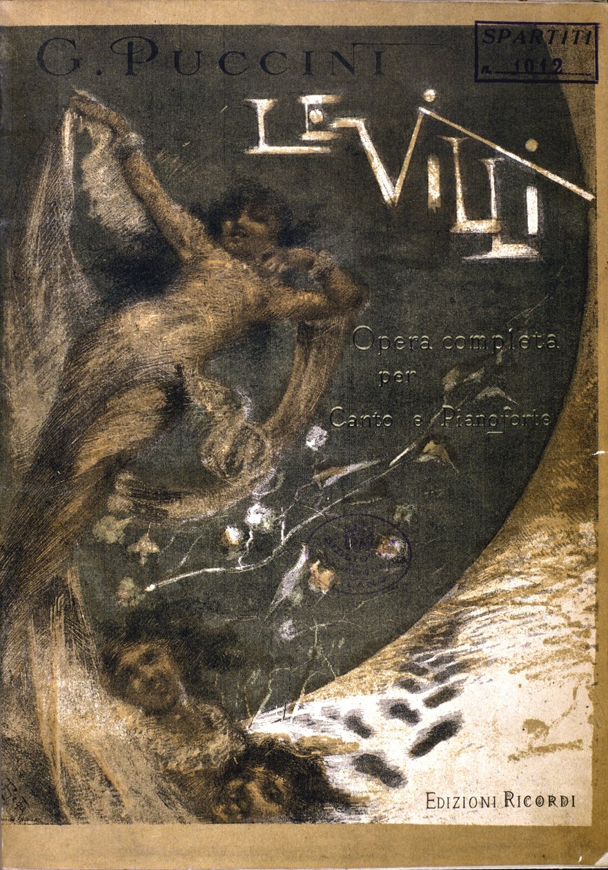 Cover af partituret til "" Le Villi", Operaen (1884) i to akter til Puccinis sang og klaver (1858 - 1924). Ricordi udgaver. af Italian School