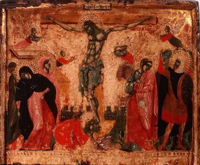 Korsfæstelse, øverste halvdel af et panel (se også 78637) (panel) af Italian School