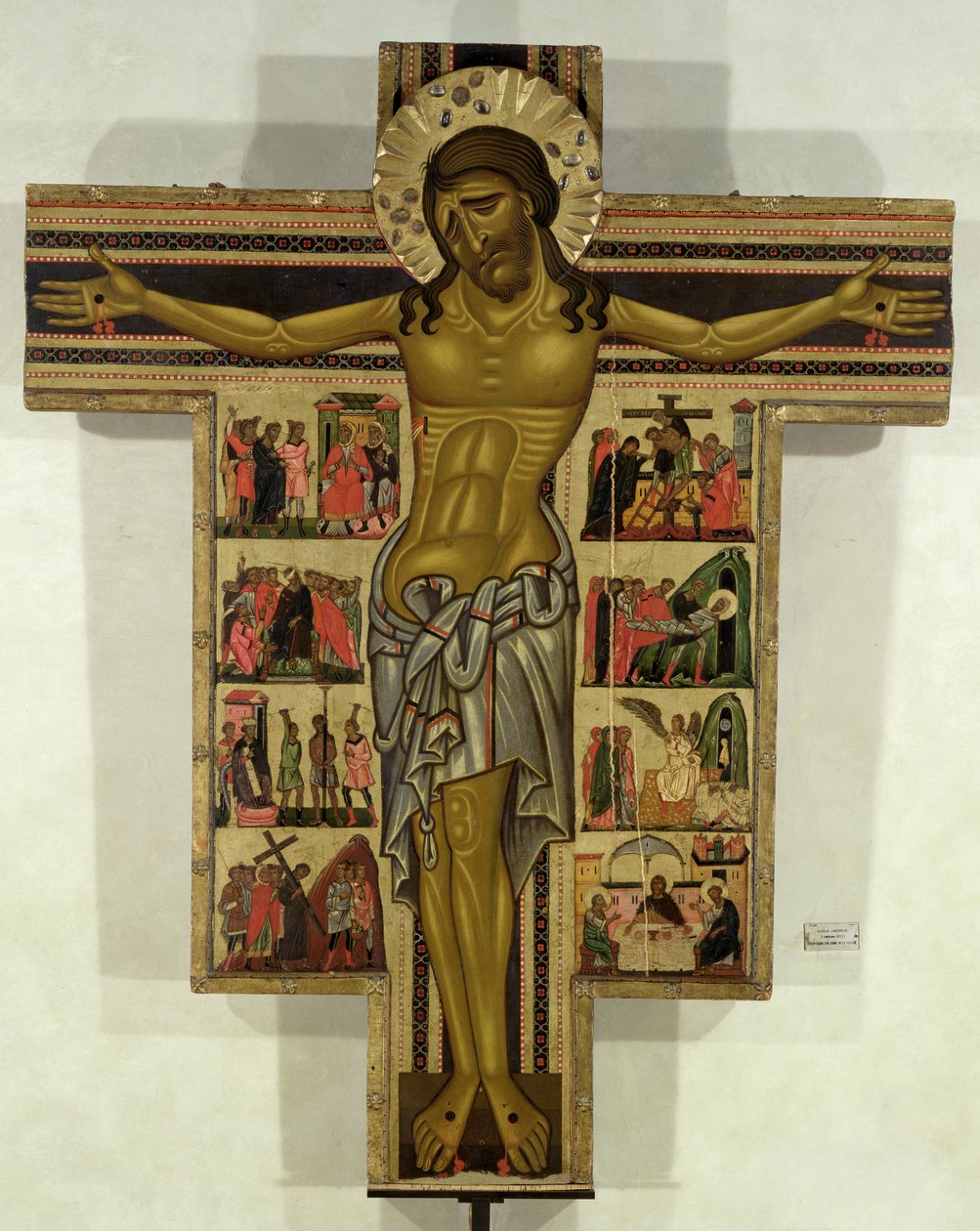 Korsfæstelse med historier om lidenskaben, Lucca-skolen (tempera på panel) af Italian School