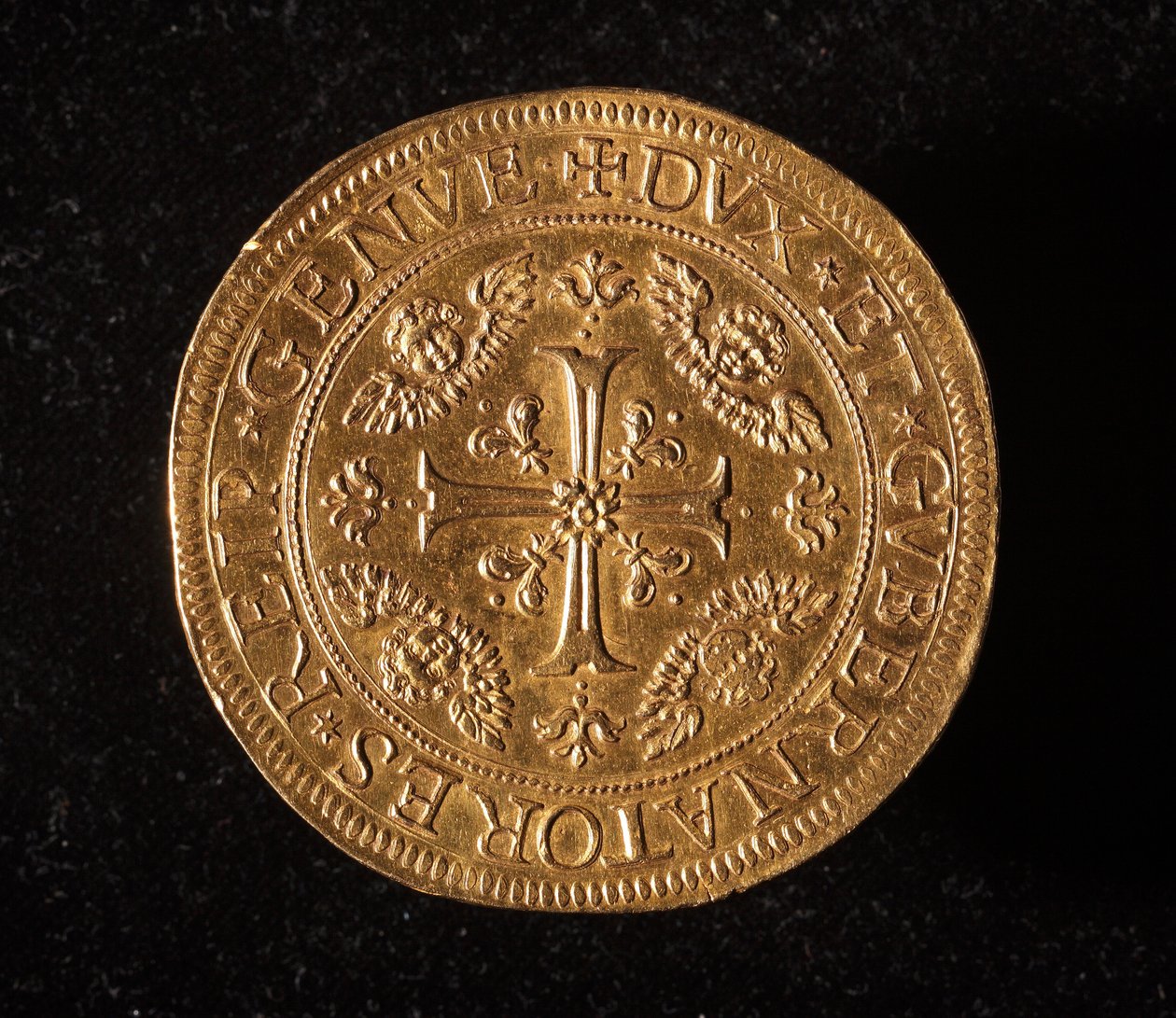 Republikken Genes valuta: 25 guld-dobbeltmønter. Diam.52,5 mm. 1694. Forside. Genes Museums of Strada Nuova (inv. 6457) af Italian School