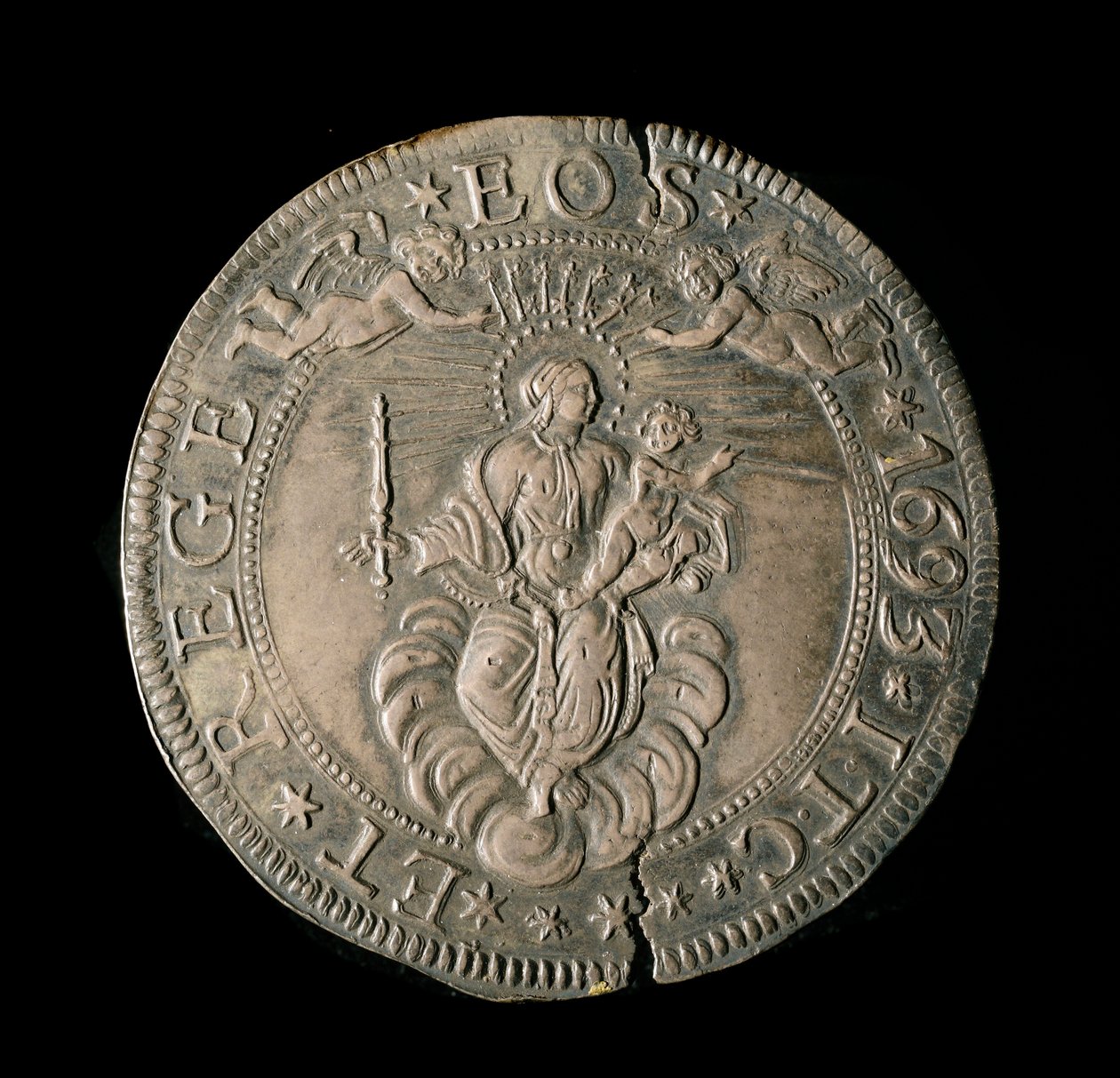 Republikkens geners valuta: ECU bred i sølv. Diam. 61 mm. 1693. tilbage. Genes Musei di Strada Nuova (inv, M7097) af Italian School