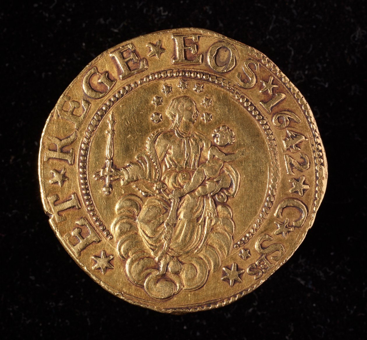 Republikken Genes valuta: dobbeltmønt med fem guld. Diameter 41 mm. 1642. tilbage. Strada Nuovas genermuseer af Italian School