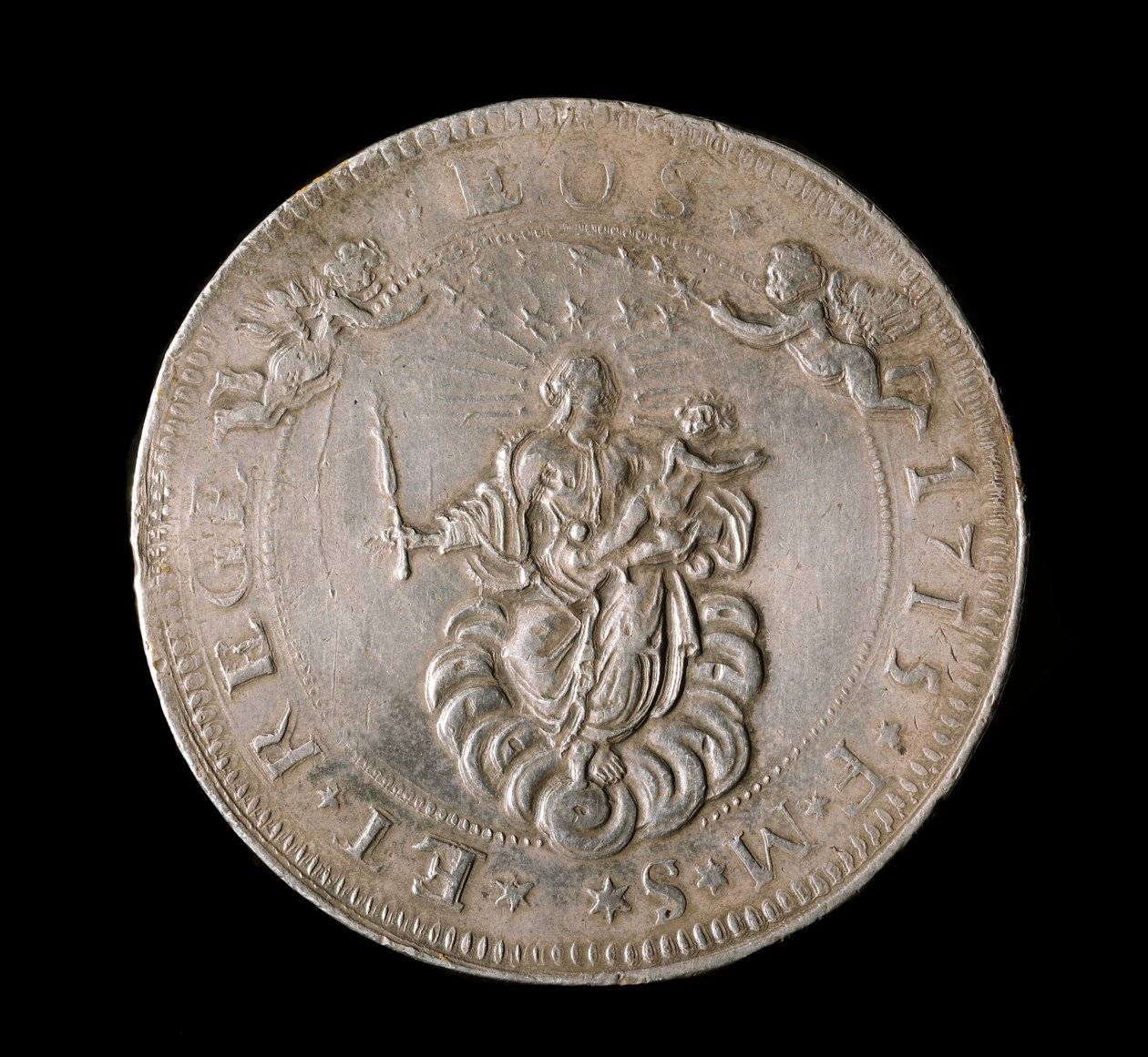 Republikken Genes valuta: seks ecu sølvmønt. Diam. 61,5 mm. 1715. Forside. Genes Musei di Strada Nuova (inv, M7156) af Italian School