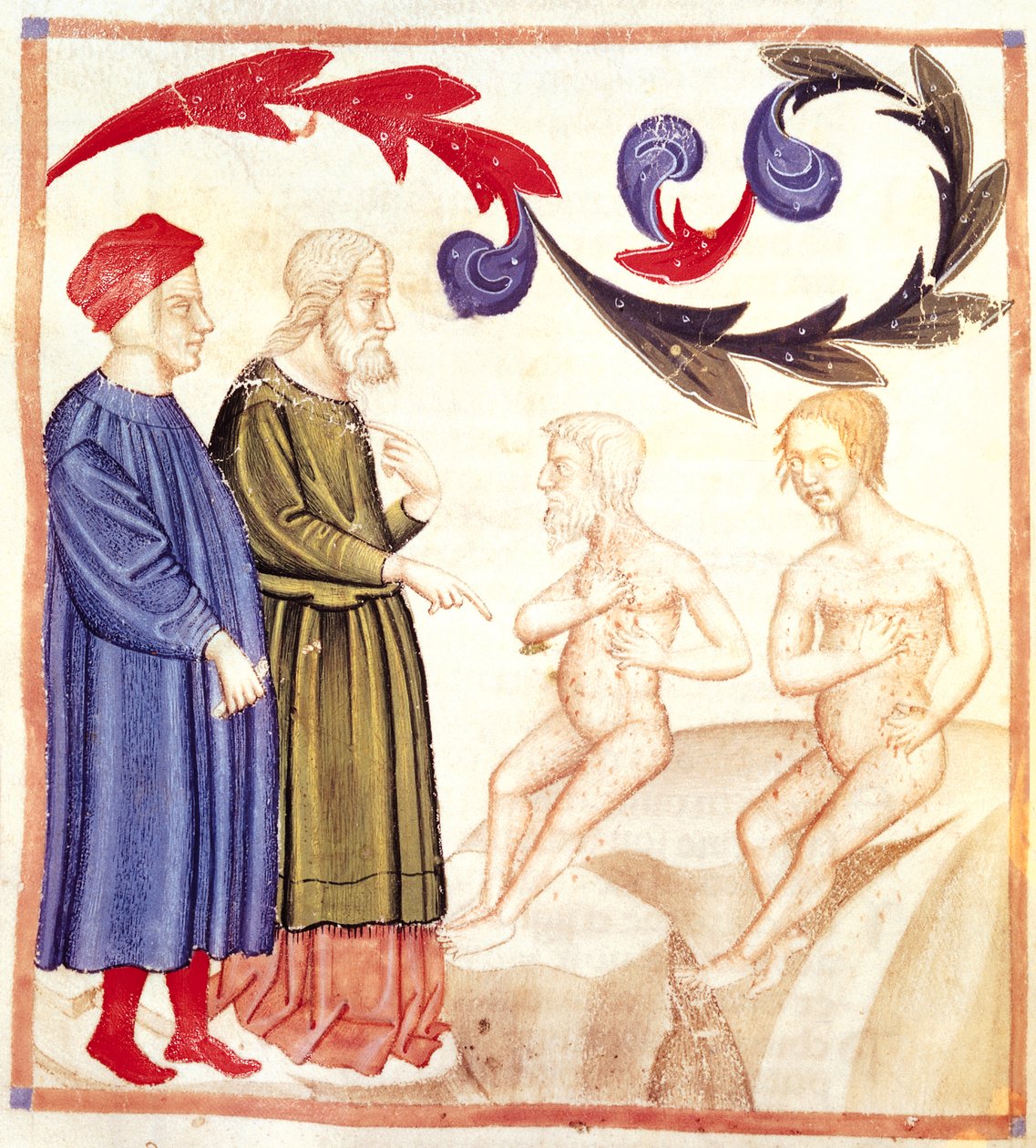 Dante, Virgil og den pestramte, fra Den guddommelige komedie af Dante Alighieri (1265-1321) af Italian School