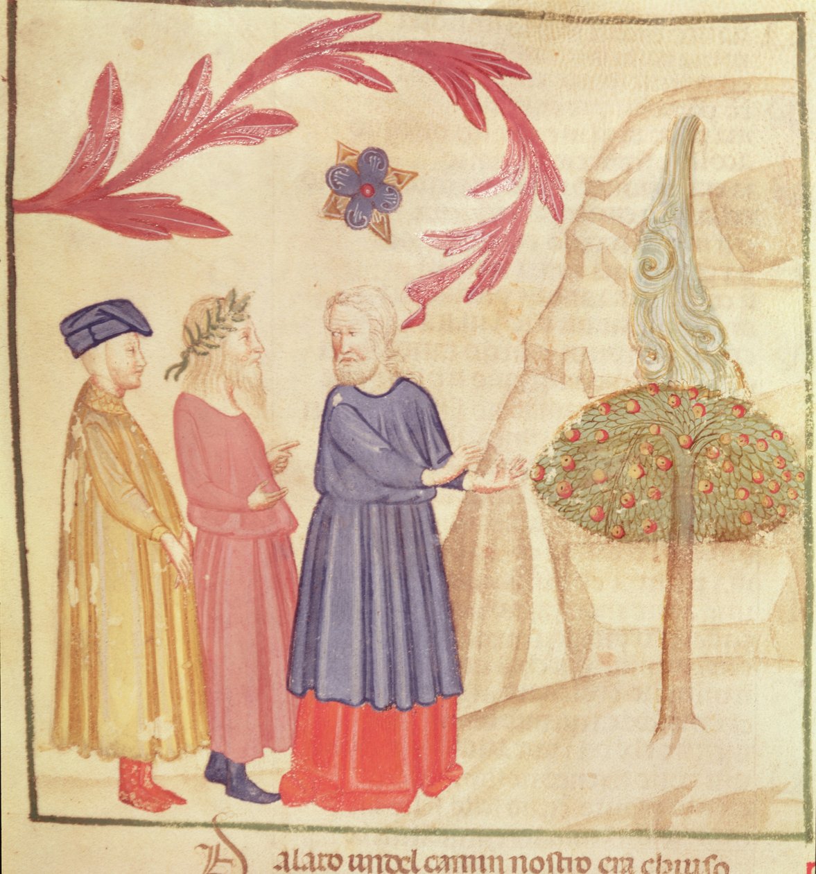 Dante og Virgil (70-19 f.Kr.) i det terrestriske paradis, fra Den guddommelige komedie af Dante Alighieri (1265-1321) af Italian School