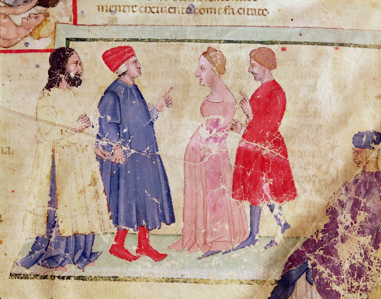 Dante og Virgil (70-19 f.Kr.) med Francesca da Rimini og Paolo Malatesta, fra Den guddommelige komedie af Dante Alighieri (1265-1321) af Italian School