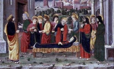 Jomfruens død (kammer af en predella), Veneto, ca. 1480 af Italian School