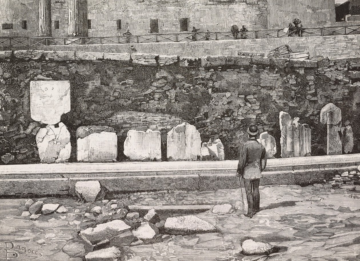 Dekorativ halvcykel i Forum Romanum, Rom, Italien, gravering fra tegning af Dante Paolocci, fra L
