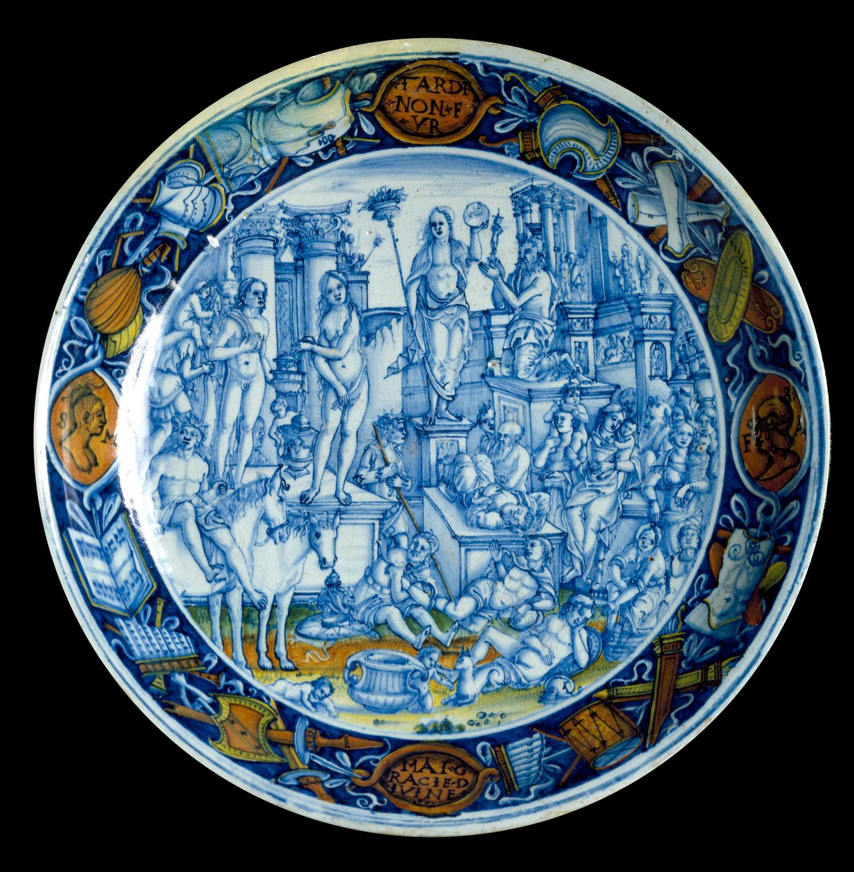 Decoree-plade, der repræsenterer allegorien om Selene, månegudinden i græsk mytologi. Fra Faenza, omkring 150. Firenze Musee du Bargello. (Firenze, Museo Nazionale del Bargello) af Italian School