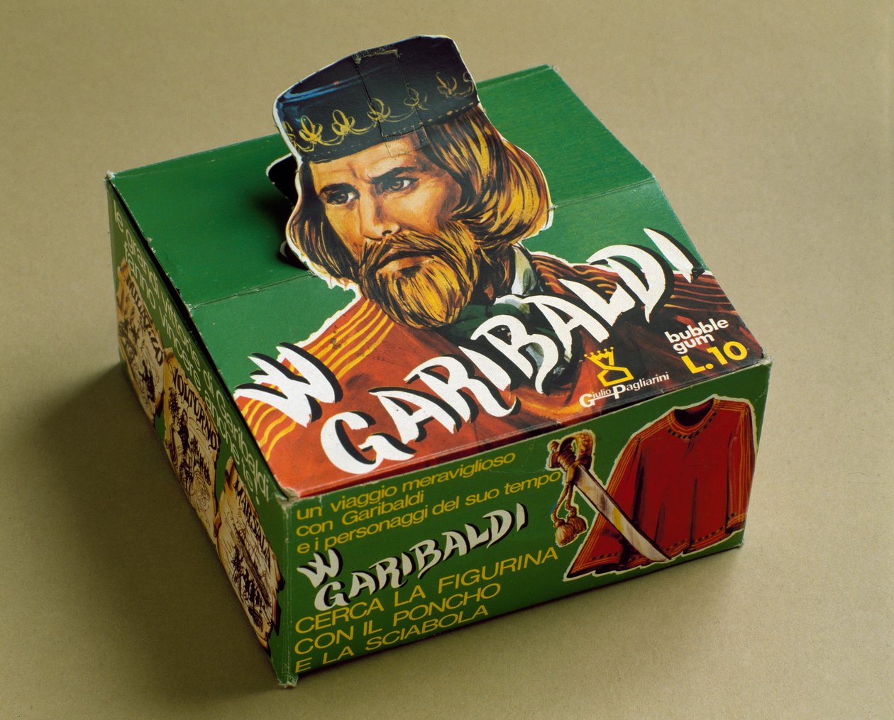 Afledte produkter: æske med tyggegummi med afbildning af Giuseppe Garibaldi af Italian School