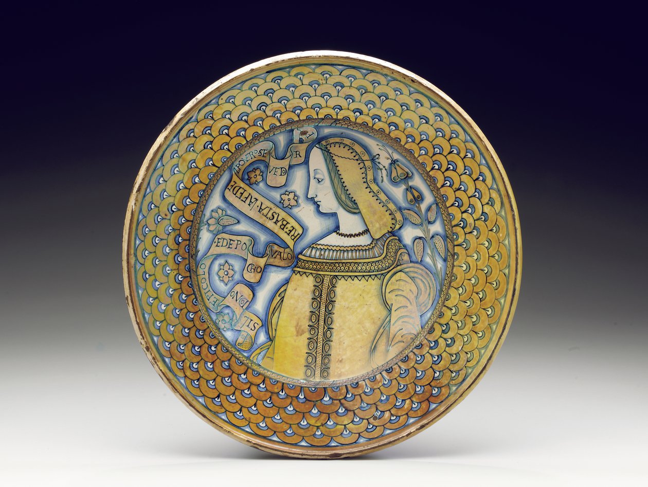 Deruta majolica lystret "Bella Donna" oplader, 1520-30 af Italian School