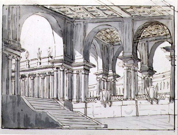 Design til et neo-klassisk scenesæt af Italian School
