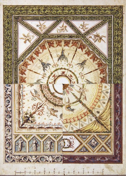 Design til et alternativt neo-klassisk loft, ca. 1790 (akvarel med pen og blæk på papir) af Italian School