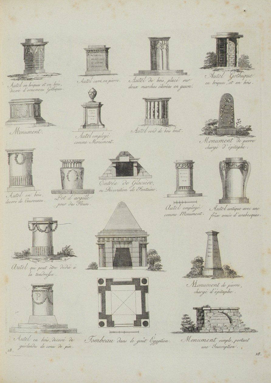 Designs til havepynt, fra A Compendium of Drawings, af J.G. Grohmann, udgivet 1805 af Italian School