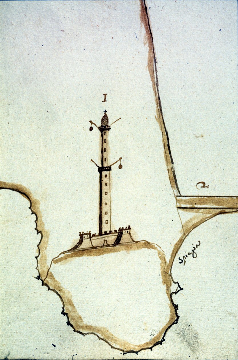 Detalje af et håndskrevet topografisk kort fra det 17. århundrede, der viser Genova-lanternens position. af Italian School