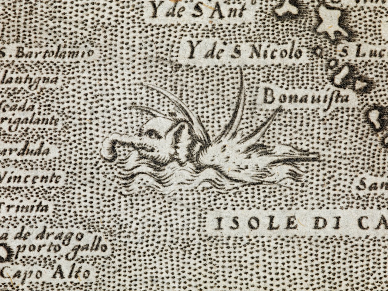 Detalje af en havelefant med en imponerende række af pigge, der rager op fra ryggen, fra 