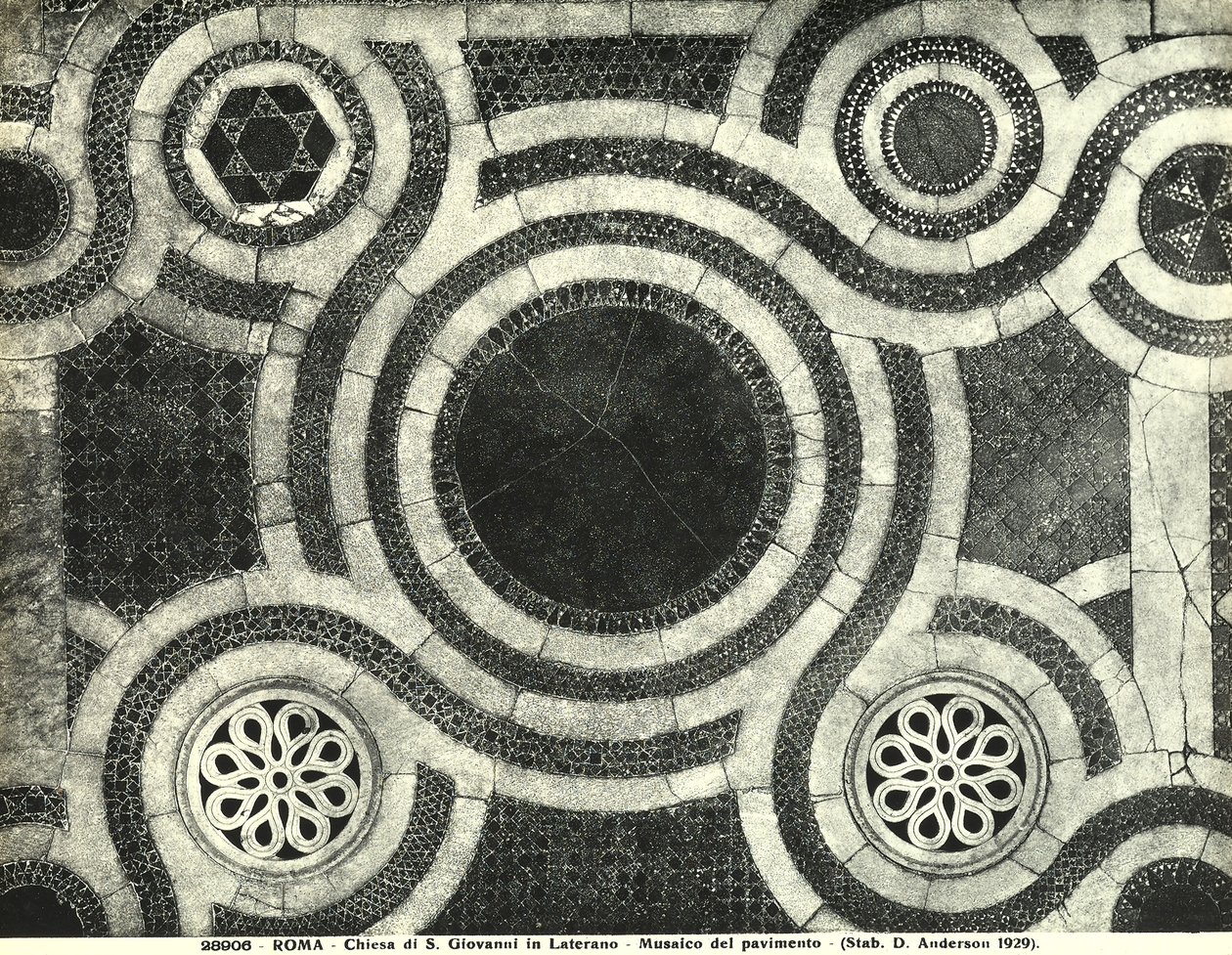 Detalje af gulvet i basilikaen San Giovanni i Laterano, Rom (mosaik) af Italian School