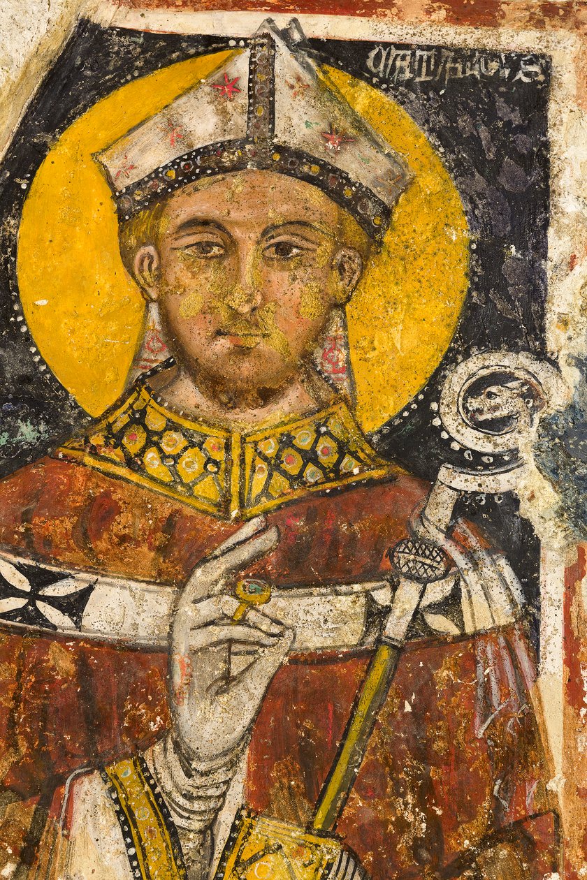 Detalje af triptyken, der forestiller San Cataldo, katedralens krypt af Italian School