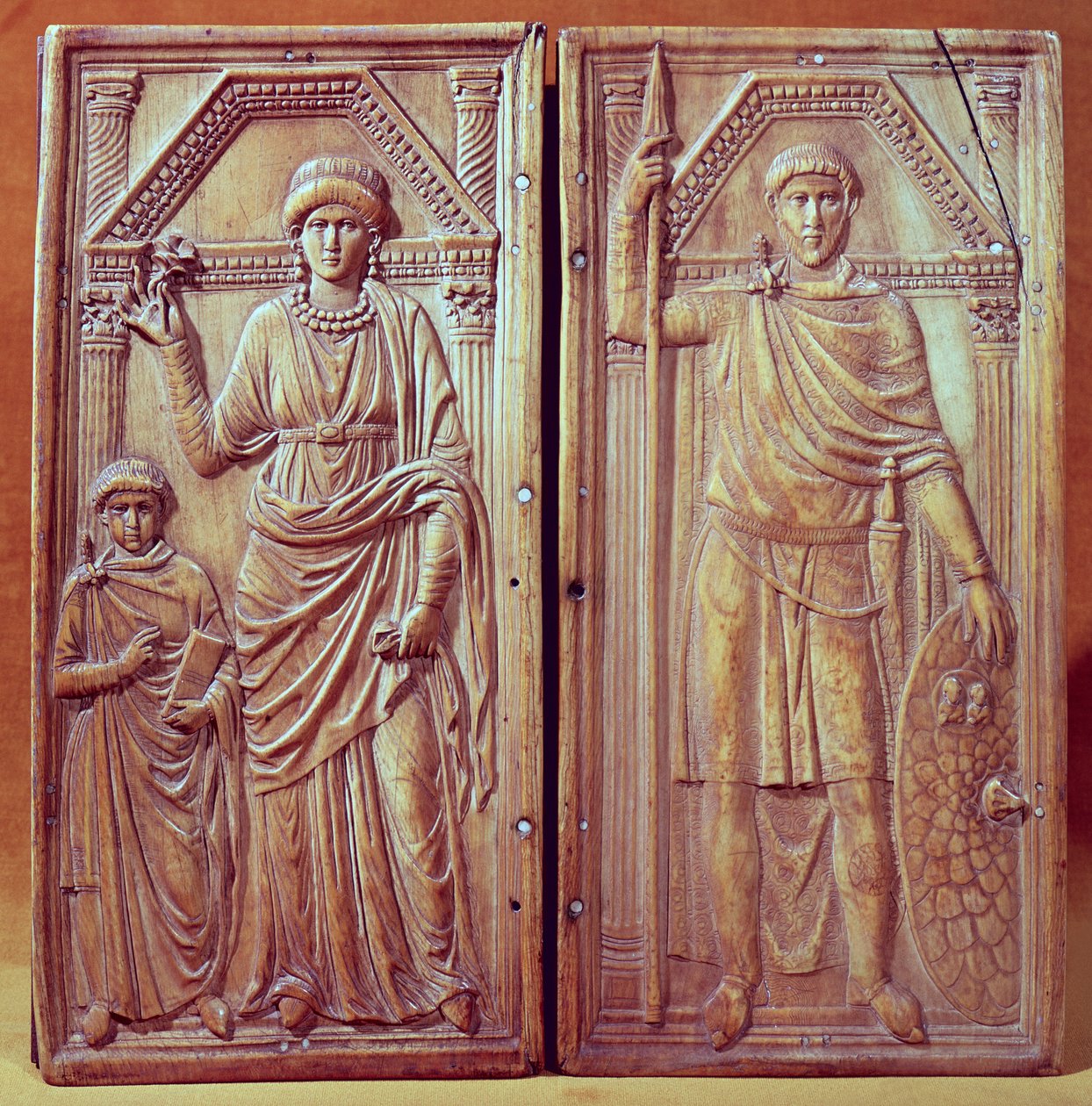 Diptykon forestillende Stilicho (ca. 365-408), Serena og Eucharius af Italian School