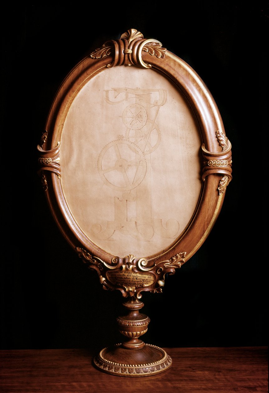 Tegning, der anvender undersøgelsen af den italienske astronom og fysiker Galileo galilei dit Galilee (1564-1642) af pendulets bevægelse, der vejer det til uret og til måling af tid. Kopi af den originale tegning af matematikeren Vincenzo Vivia af Italian School