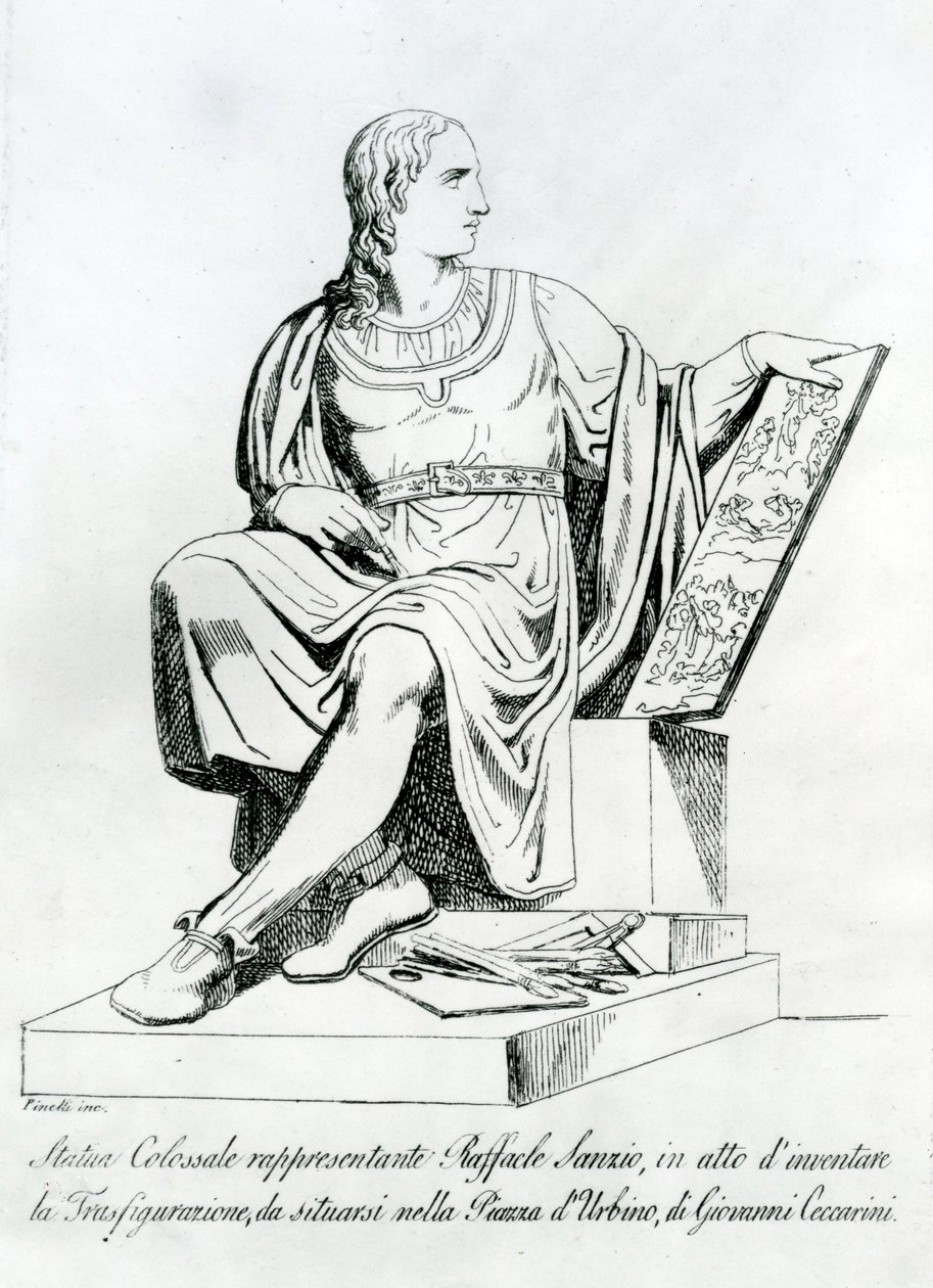 Tegning af en statue af Giovanni Ceccarini af Raffaello Sanzio da Urbino af Italian School