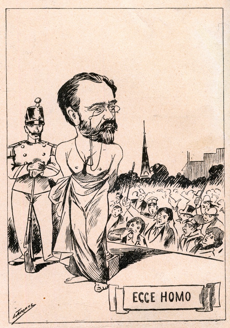 Dreyfus-sag - Emile Zola - Ecce Homo - Un nouveau christ efter 1897 år - Tegning offentliggjort i den italienske avis "Il Fischietto"" i 1898 (gengivet i Le Rire af Italian School