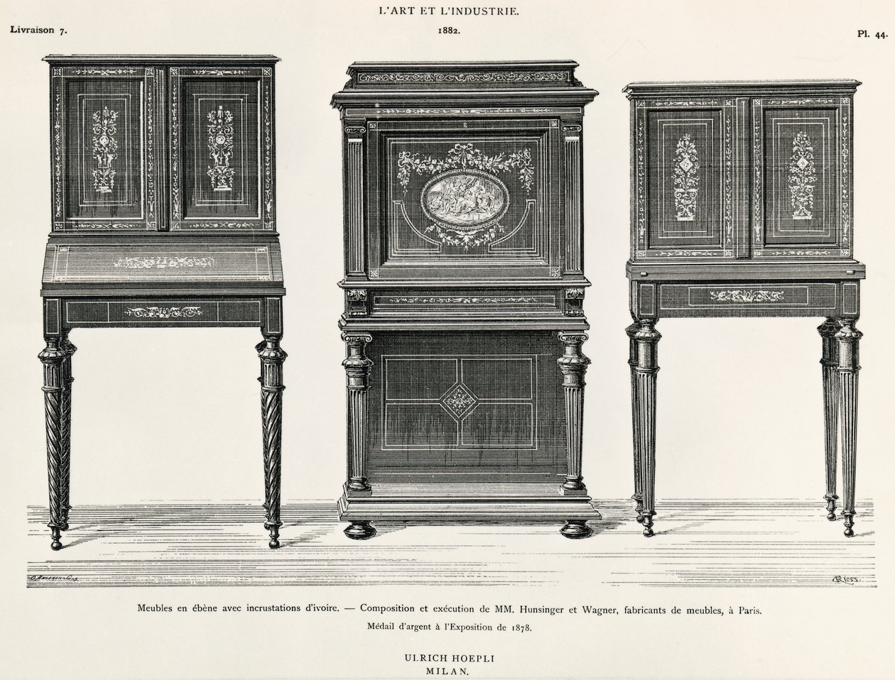 Ibenholt møbler af Hunsinger og Wagner, Paris, illustration fra L