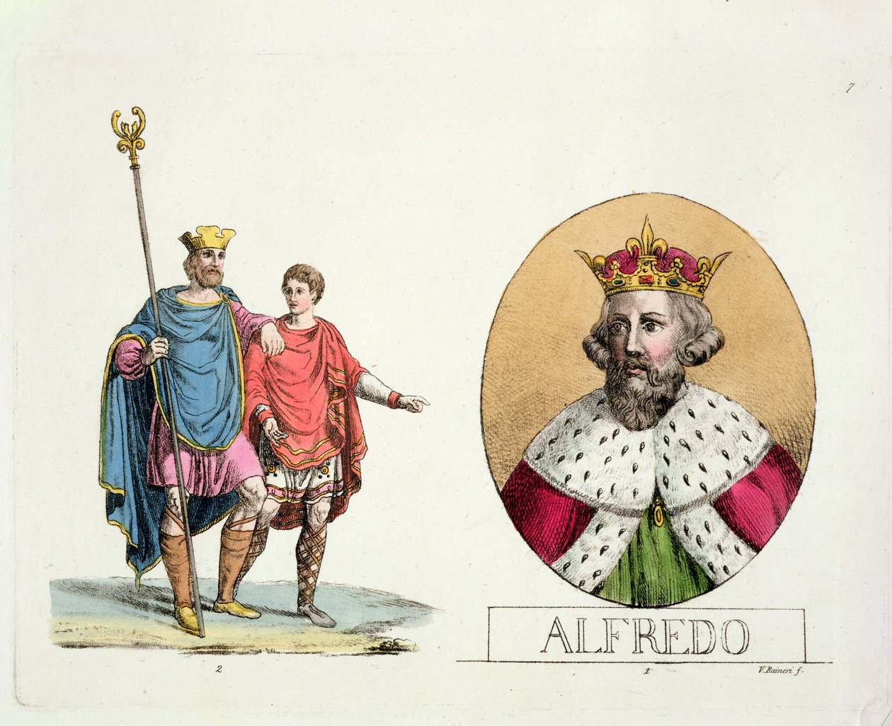 Edward the Confessor og kong Alfred, plade 7 fra The History of the Nations (akvatint) af Italian School