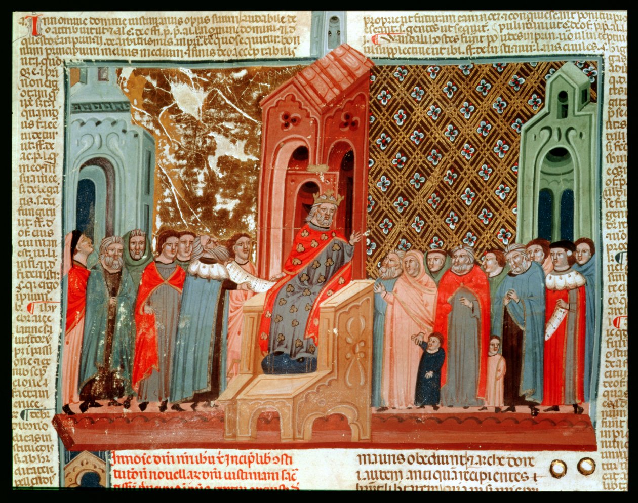 Kejser Justinian (483-565) og hans hof, fra Justinianus Institutiones af Italian School