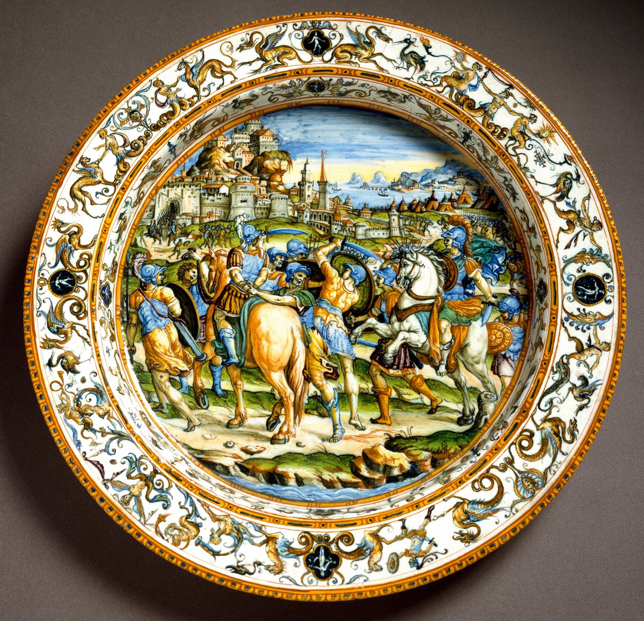 Episode af Jules Cesars liv Keramisk tallerken produceret i Urbino i værkstedet Fontana, Italien. 1550 omkring Firenze, Museo Nazionale del Bargello af Italian School