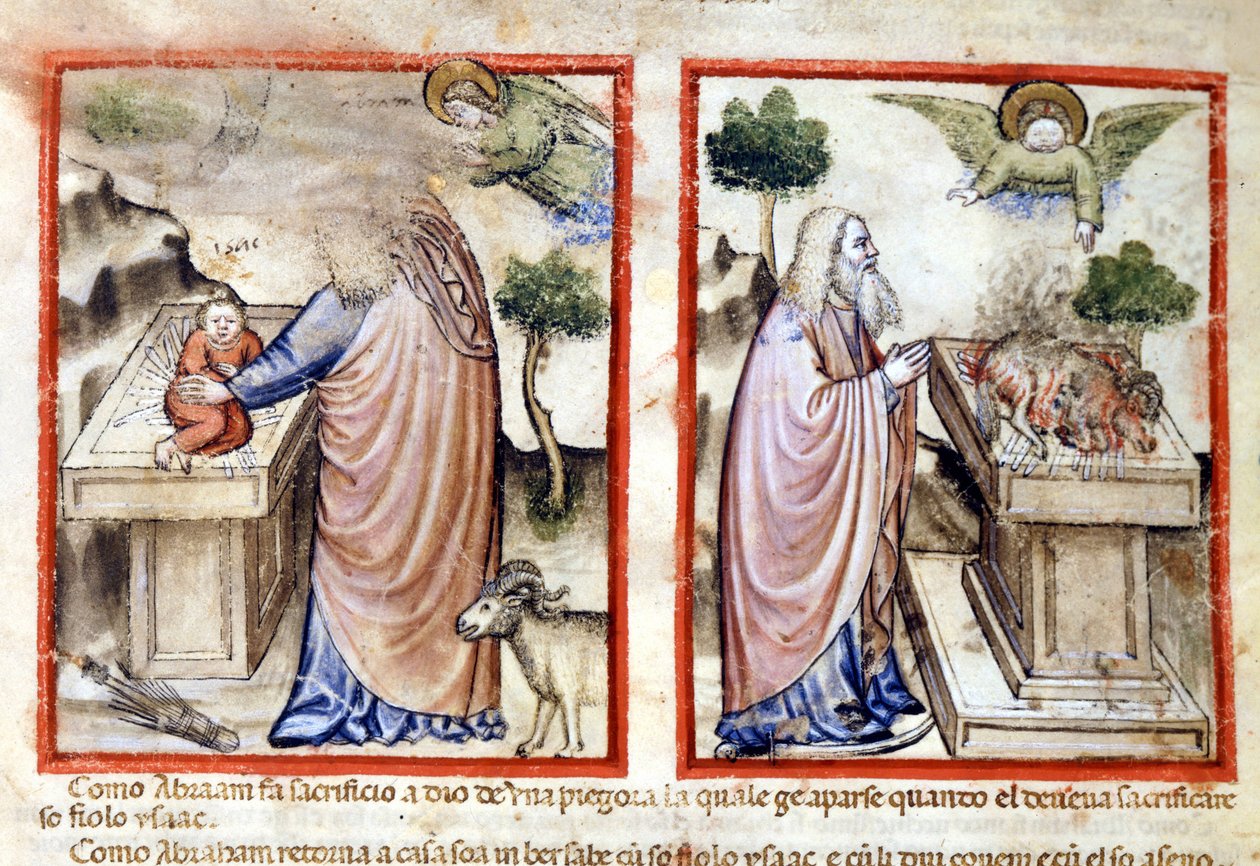 Afsnit af Isaks offer af Abraham. Miniature fra Codex 212 (eller Paduan Codex eller Bible of Padua) 1390-1400 Rovigo, Accademia dei Concordi af Italian School
