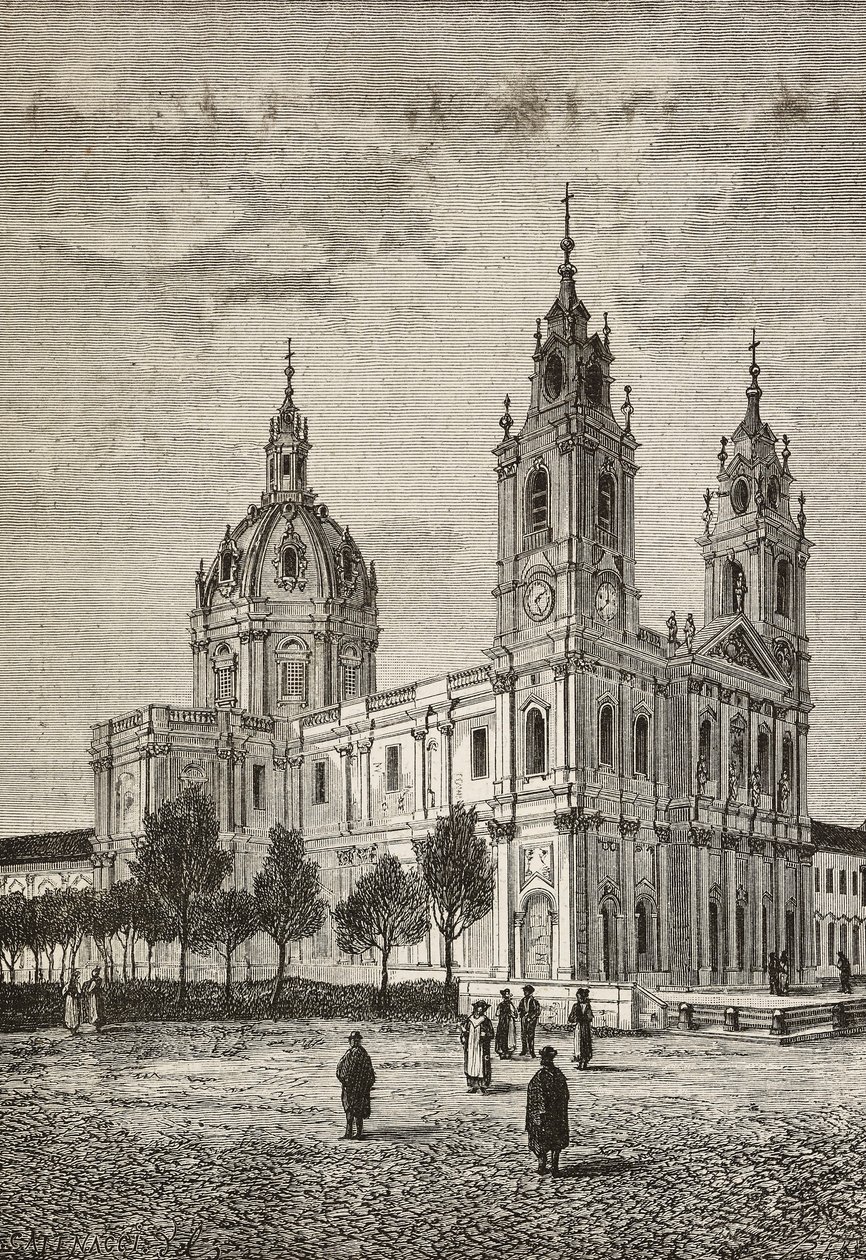 Estrela Basilica, Lissabon, Portugal, gravering fra L