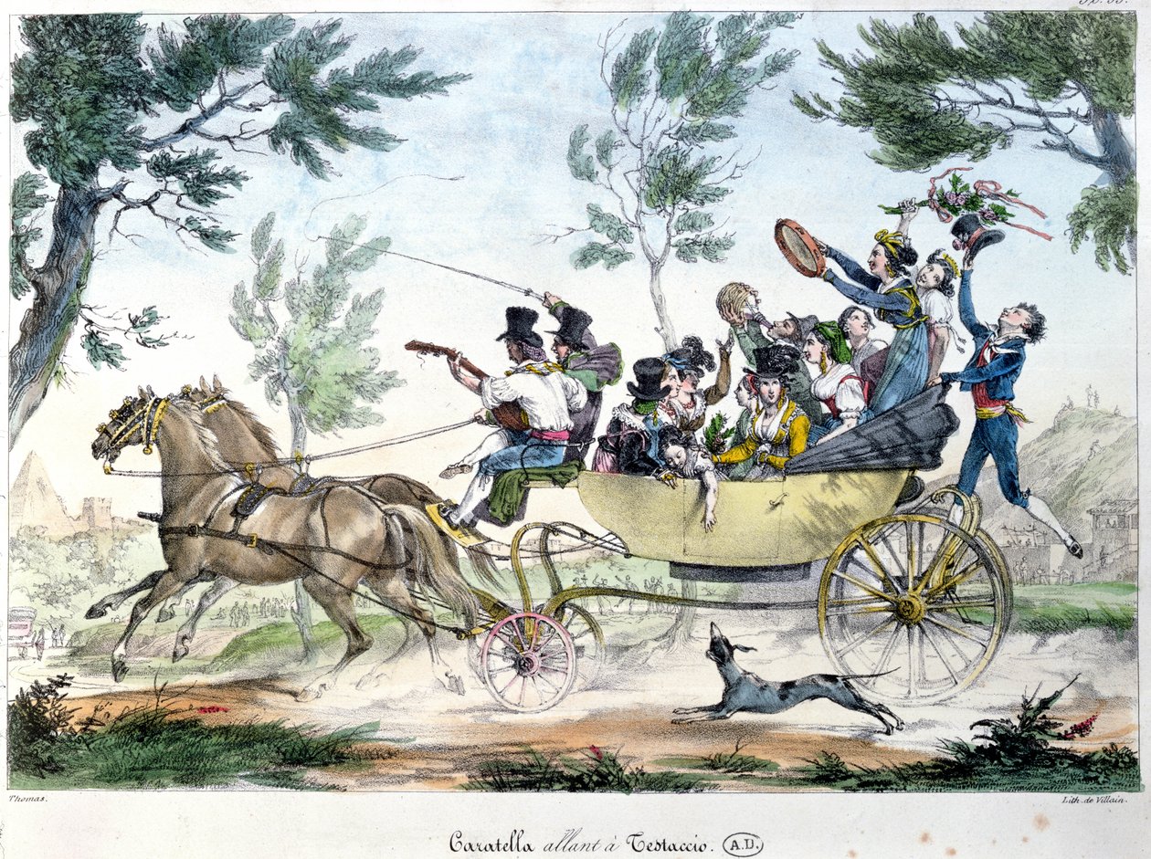 Ekspedition til Testaccio, nær Rom, i en caratella, ca. 1830 af Italian School