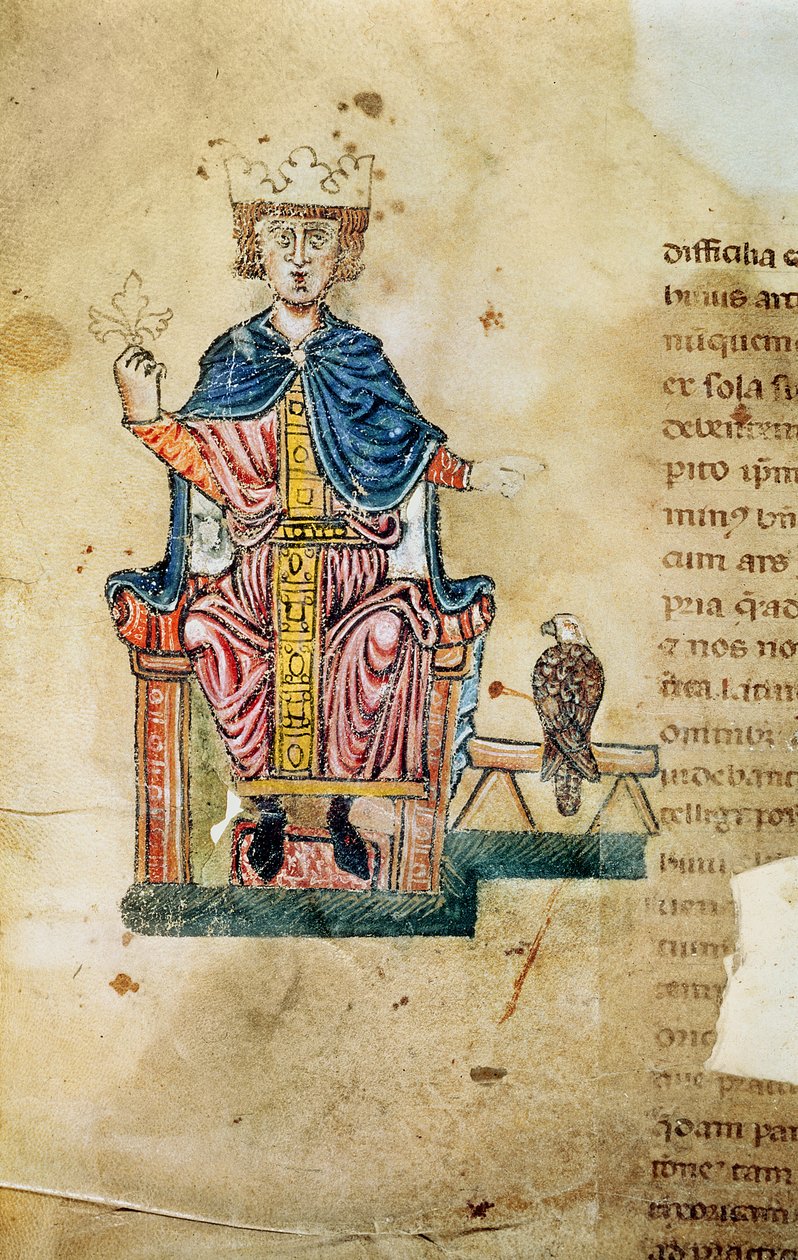 Federico II af Svevia, illustration fra Kunsten at jage med fugle, ca. 1220-50 af Italian School