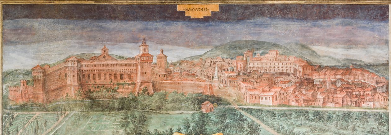 Fiorano modenese, Spezzano-slottet, udsigtssalen: Udsigt over Sassuolo af Italian School