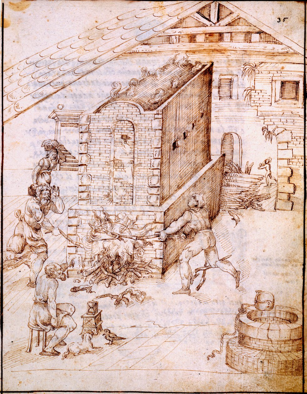 Affyring af en tidlig ovn, ca. 1630
