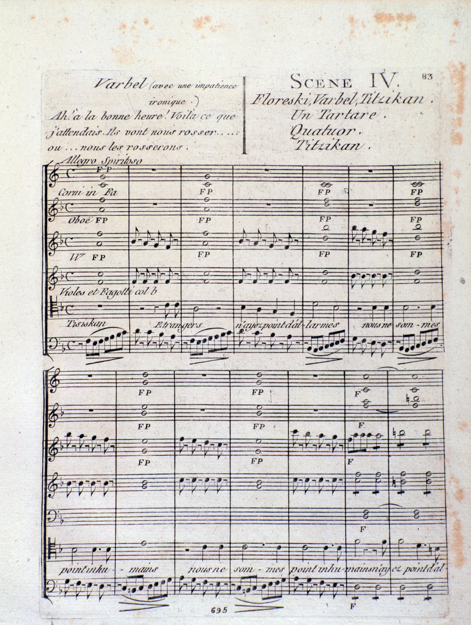 Første side af Noder fra Lodoiska (scene 4), opera af Luigi Cherubini af Italian School