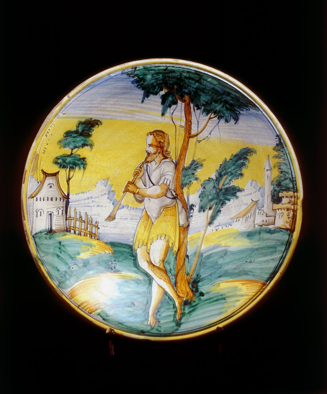 Flute Playing Shepherd ved Montelupo-fremstilling af Italian School