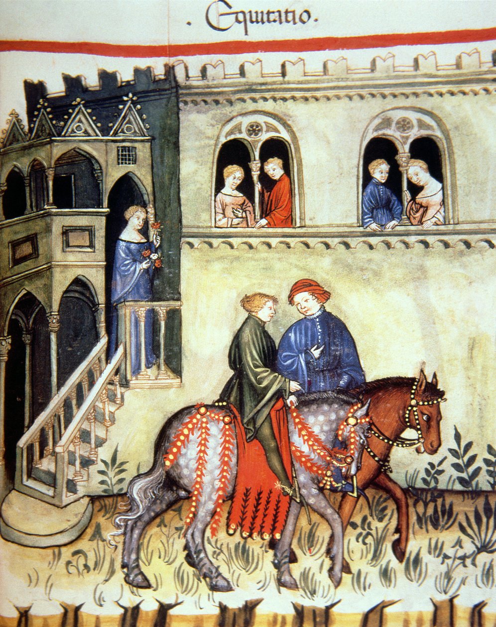 Fol.102r Ridning, illustration fra Tacuinum Santiatis Codex Vindobonensis af Italian School