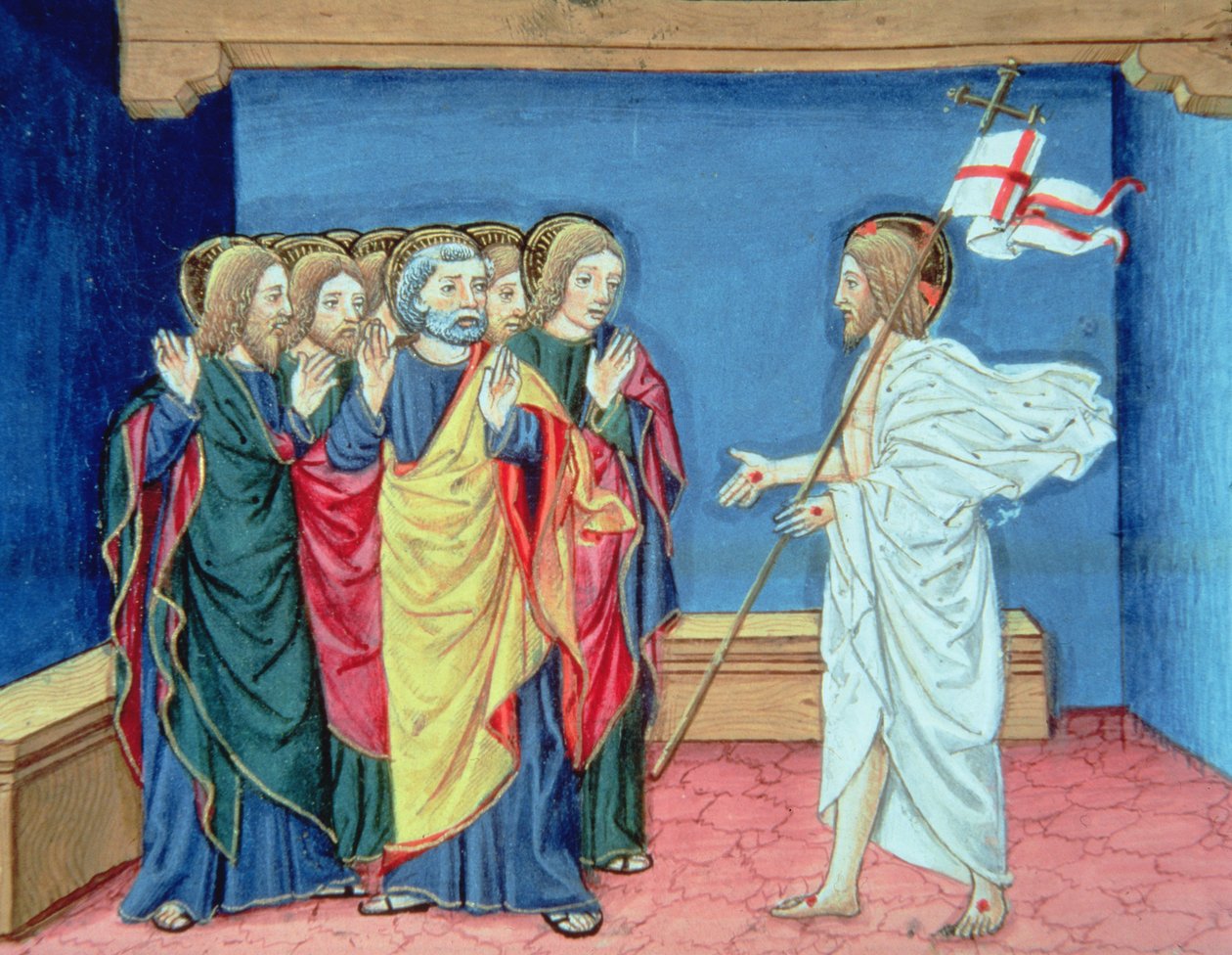 Fol.132va Den opstandne Kristus viser disciplene sine hænder og såret i siden (vellum) af Italian School