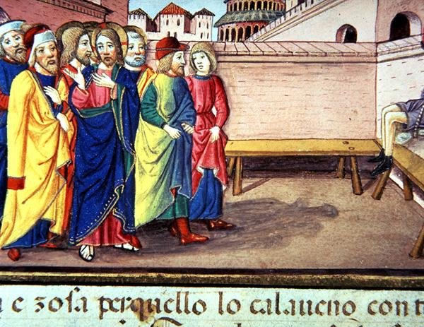 FOL.51V Kristus kommer ind i Cafarnao (Vellum) af Italian School