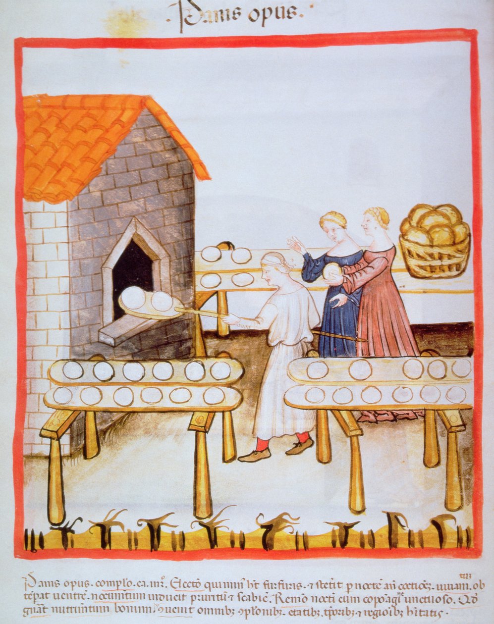 Fol.63v Bagning af brunt brød, illustration fra Tacuinum Sanitatis af Italian School