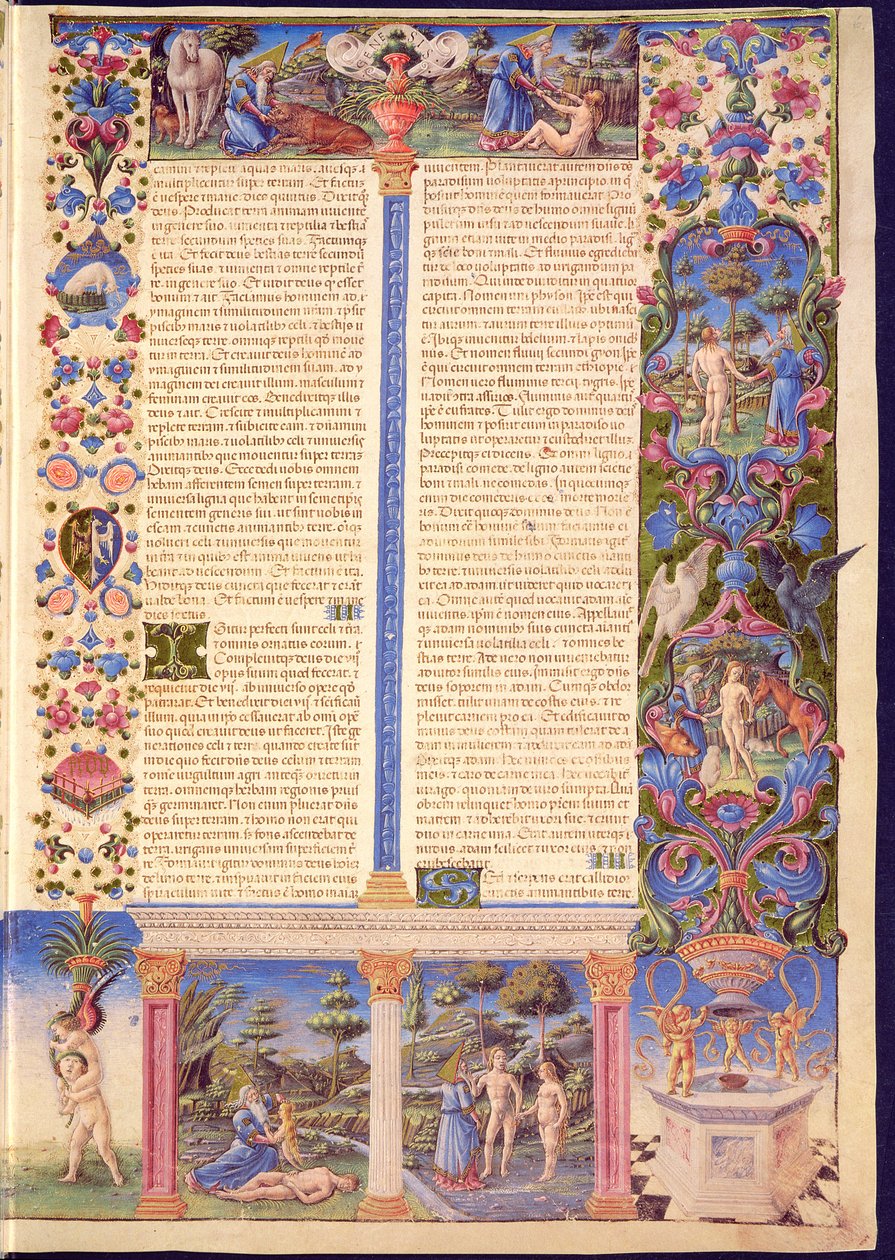 Fol.6r Genesis. Skabelsen af Adam og Eva, fra Borso d