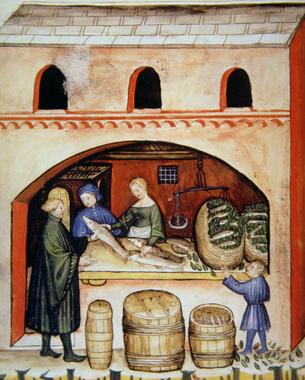 Fol.82v Salted Fish, illustration fra Tacuinum Santiatis Codex Vindobonensis af Italian School