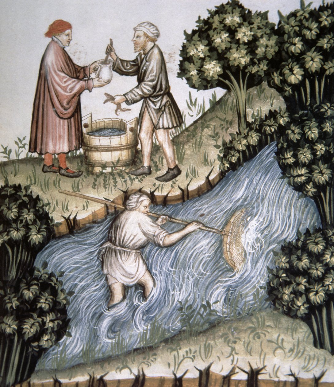 Fol.84r Fishing, illustration fra Tacuinum Santiatis Codex Vindobonensis af Italian School