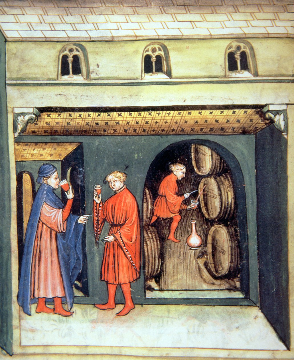 Fol.86v Lagret frugtvin, illustration fra Tacuinum Santiatis Codex Vindobonensis af Italian School
