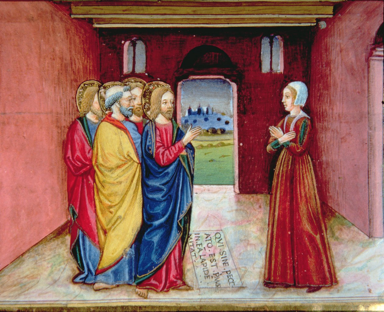 Fol.89v Kristus advarer ægteskabsbruden om ikke at synde mere (vellum) af Italian School